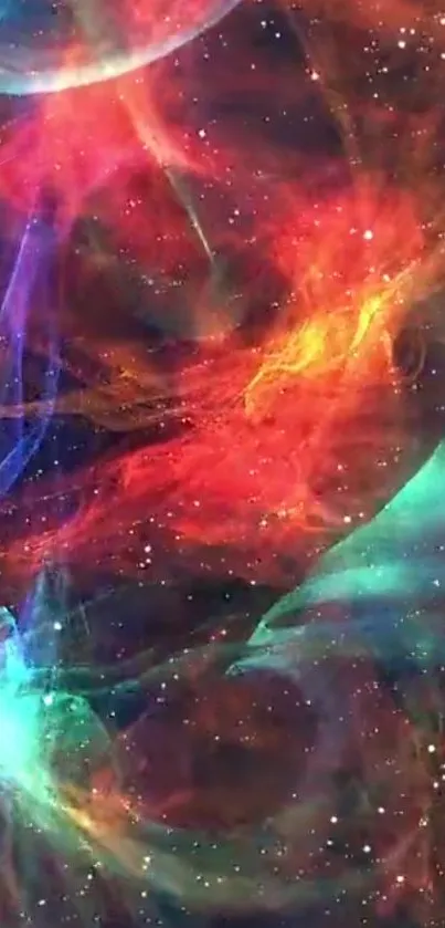 Colorful cosmic nebula wallpaper with vibrant swirling patterns.