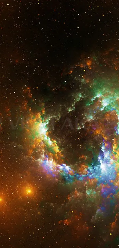 Vibrant cosmic nebula displayed as mobile wallpaper.