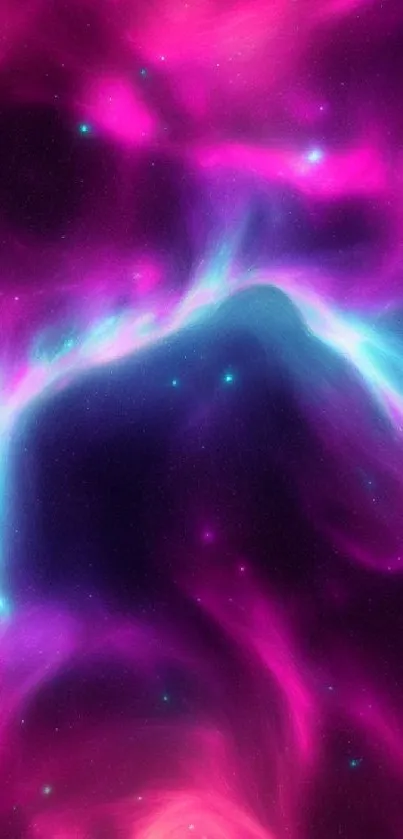 Vibrant cosmic nebula wallpaper in pink and blue hues.