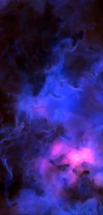 Vibrant purple and blue cosmic nebula mobile wallpaper.