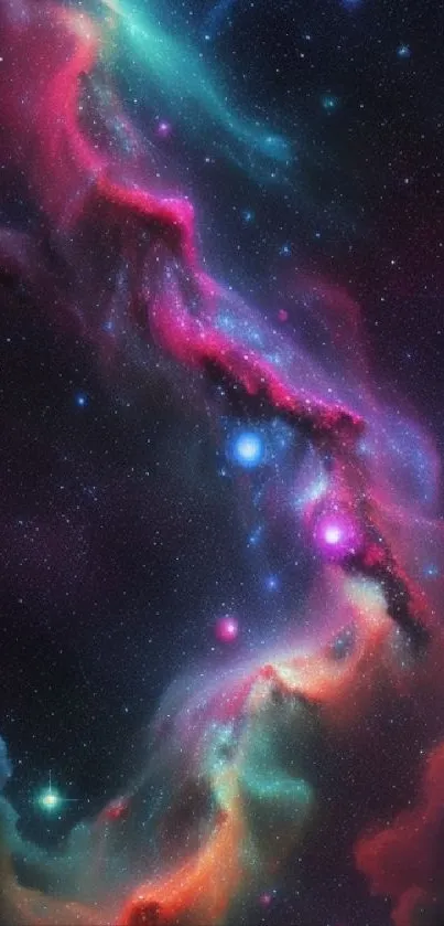 Vibrant cosmic nebula wallpaper with stars and galaxies.