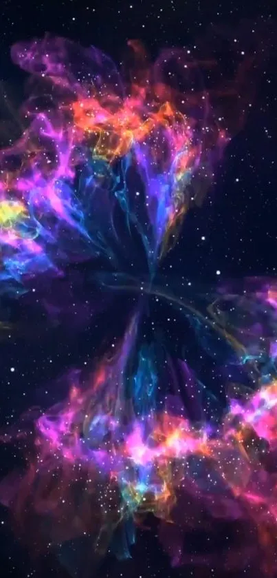 Vibrant cosmic nebula wallpaper with colorful galactic design.