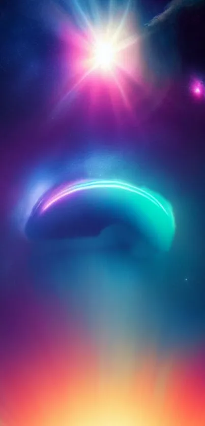 Vibrant cosmic nebula wallpaper with neon colors.