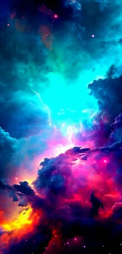 Vibrant nebula with swirling cosmic colors for mobile wallpaper.