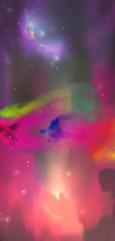 Vibrant pink and purple galaxy-themed wallpaper for mobile devices.
