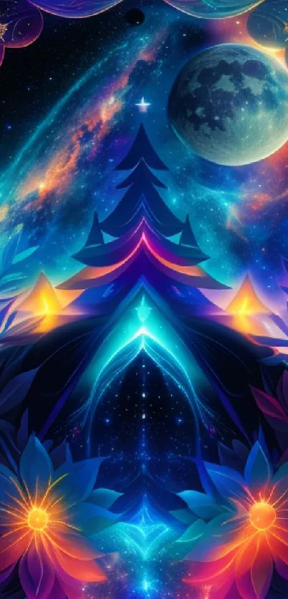 Vibrant cosmic night phone wallpaper with abstract galaxy and stars.