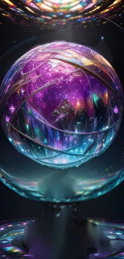 Colorful cosmic orb with vibrant purple hues and galaxy-like patterns.