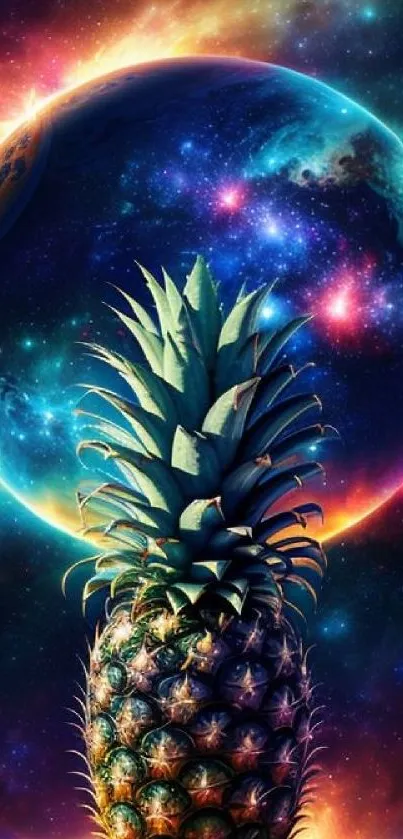 Vibrant galaxy wallpaper with a cosmic pineapple.