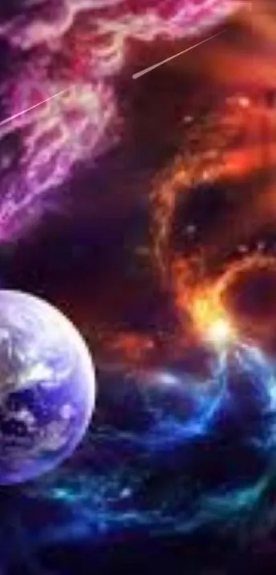 Vibrant cosmic planet wallpaper with colorful celestial scenes.