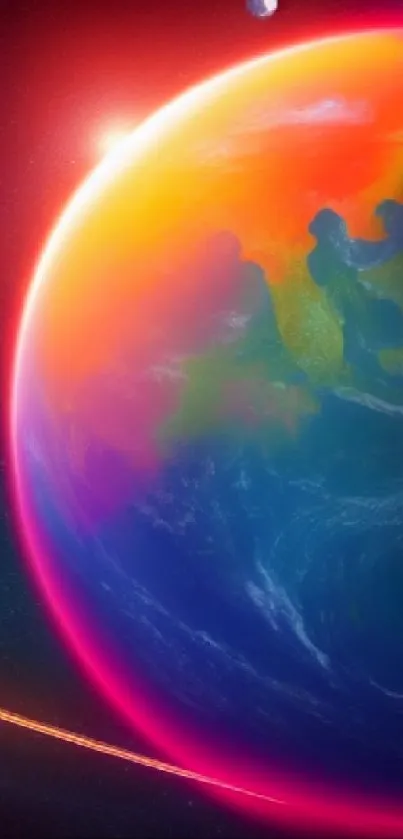 Vibrant cosmic planet wallpaper with orange hues.