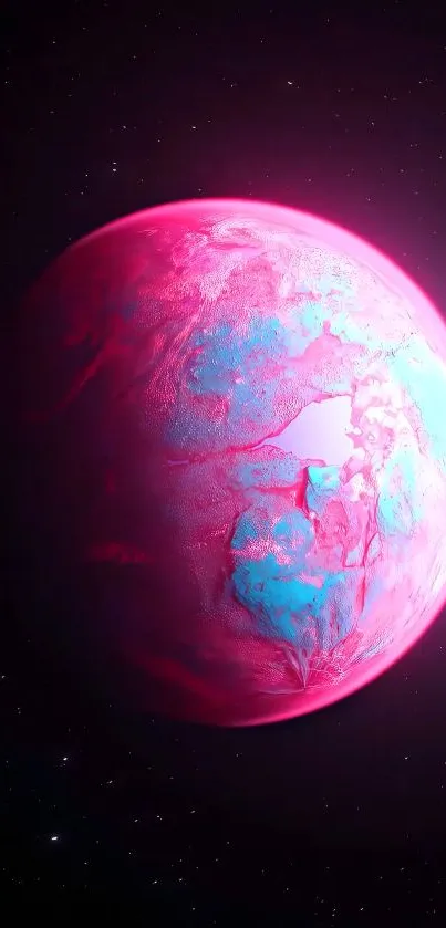 Vibrant pink and blue cosmic planet wallpaper.