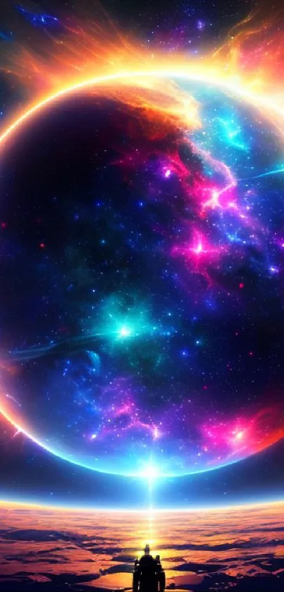 Stunning cosmic planet wallpaper with vibrant colors and celestial scene.