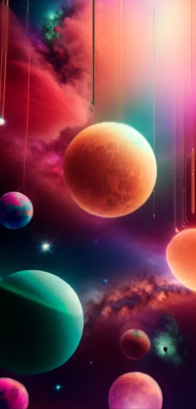 Vibrant cosmic wallpaper with colorful planets