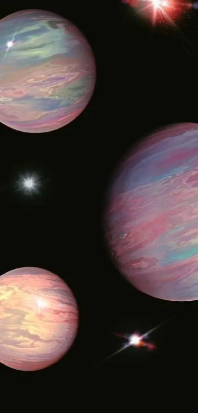 Mobile wallpaper of vibrant multicolored planets in space.