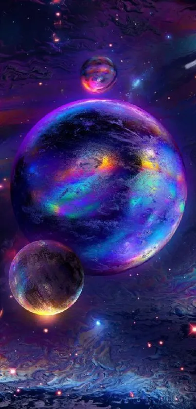 Vibrant cosmic planets and galaxy wallpaper for mobile phone.