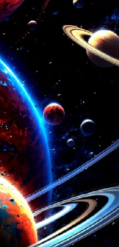 Colorful cosmic planets in space art wallpaper.