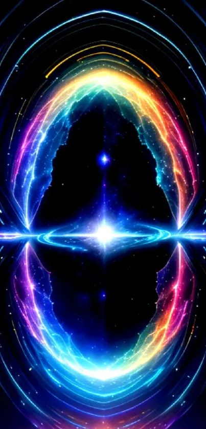 Colorful cosmic portal with vibrant glowing aura in space wallpaper.