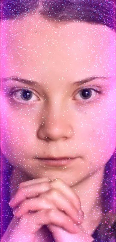 Cosmic-themed portrait in vibrant purple and pink hues for mobile wallpaper.