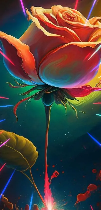 Colorful cosmic rose artwork as mobile wallpaper.