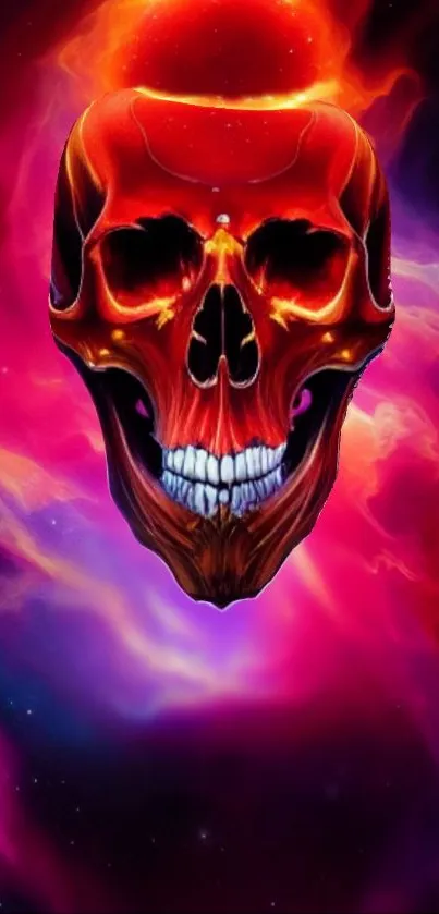 A colorful cosmic skull with a vibrant galaxy backdrop.