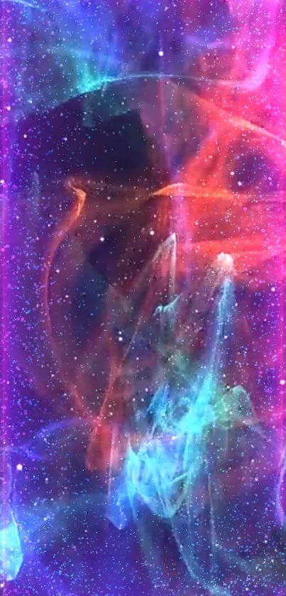 Vibrant cosmic smoke art with colorful swirls on mobile wallpaper.