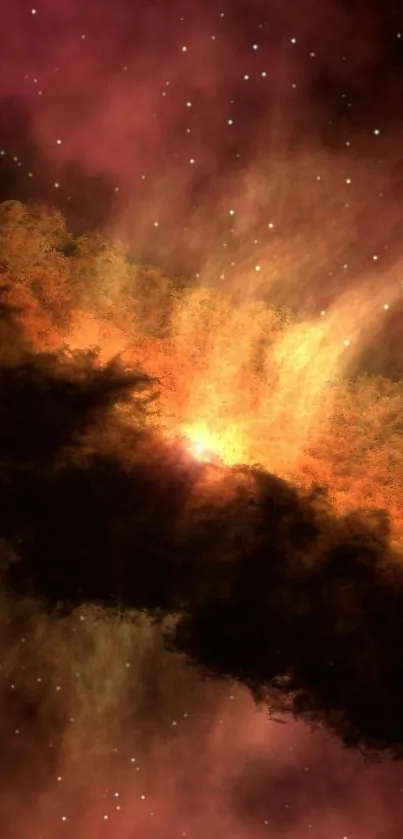 Vibrant cosmic explosion wallpaper with orange and black hues.