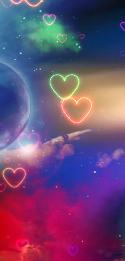 Vibrant cosmic wallpaper with planets and colorful galaxies.