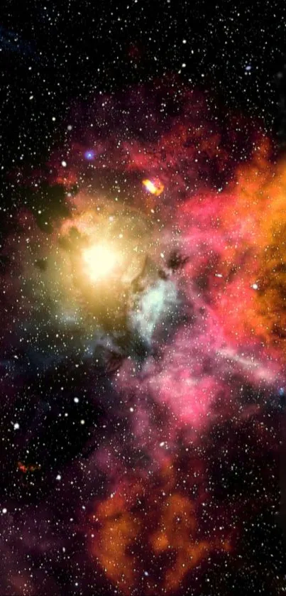 Vibrant cosmic wallpaper with colorful nebula and stars in space.