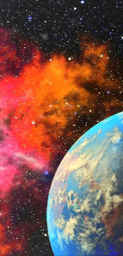 Colorful cosmos wallpaper with planets and nebulae in vibrant shades.