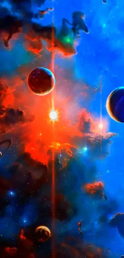 Colorful cosmic wallpaper with planets and nebulae