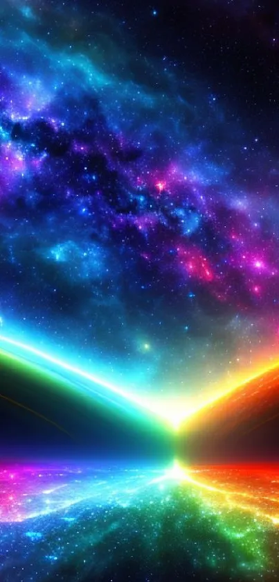 Vibrant cosmic wallpaper with colorful nebula and galaxy.
