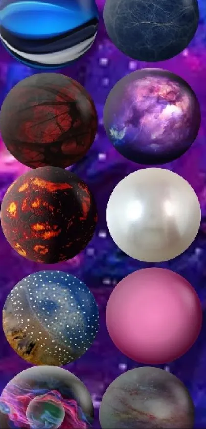 Vibrant spheres with cosmic background wallpaper.