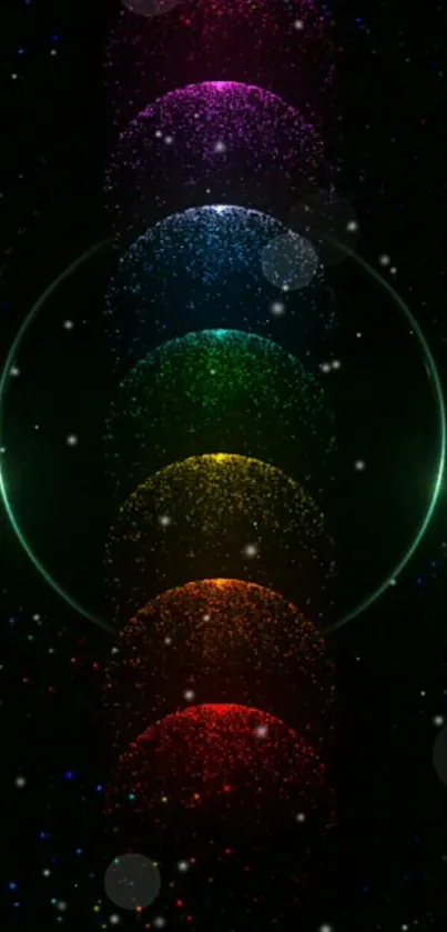 Vibrant cosmic spheres on a dark starry background wallpaper.