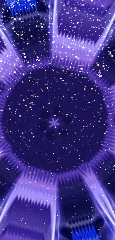 Vibrant cosmic spiral wallpaper with a purple starburst pattern.