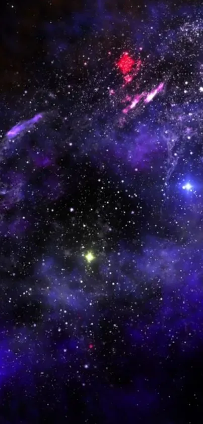 Purple cosmic starry night wallpaper with vibrant nebulae and stars.