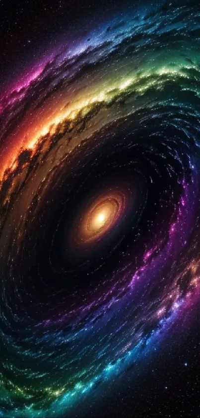 A vibrant cosmic swirl with multicolor galaxy pattern for mobile wallpaper.