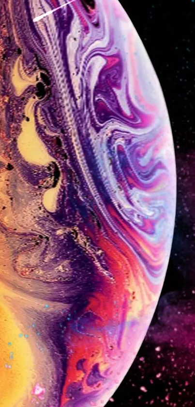 Vibrant cosmic swirl mobile wallpaper with purple and orange hues.