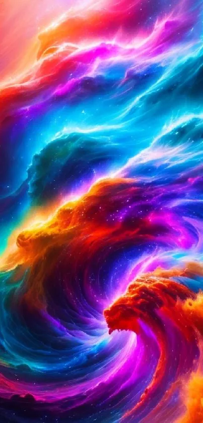 Vibrant cosmic swirl mobile wallpaper with colorful abstract design.