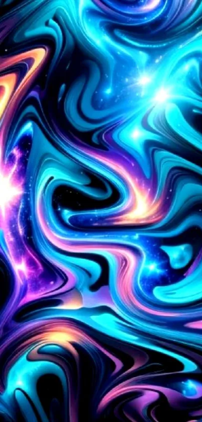 Vibrant abstract neon galaxy wallpaper with swirling colors