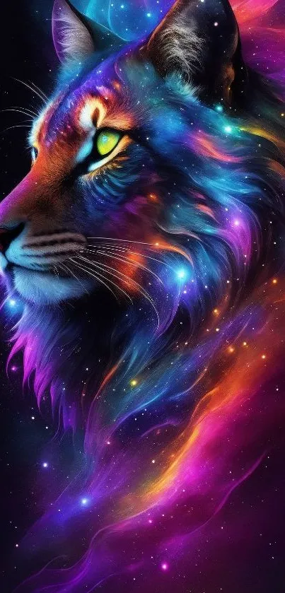Colorful cosmic tiger with galaxy effect.