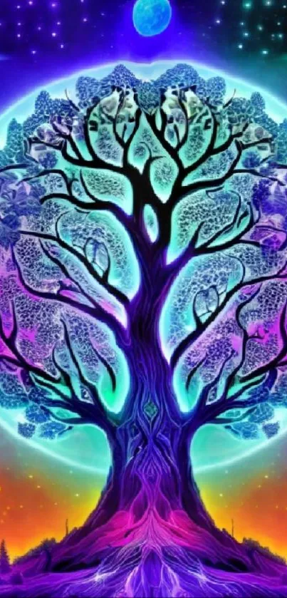 Colorful cosmic tree wallpaper with vibrant hues.