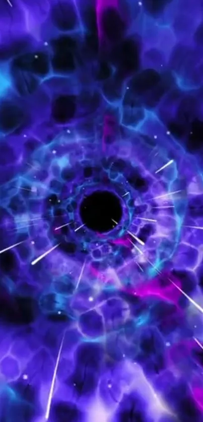 Abstract cosmic vortex with vibrant purple and blue hues.