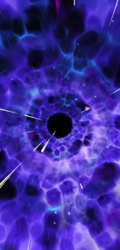 Dynamic cosmic vortex wallpaper with swirling purple and blue hues.