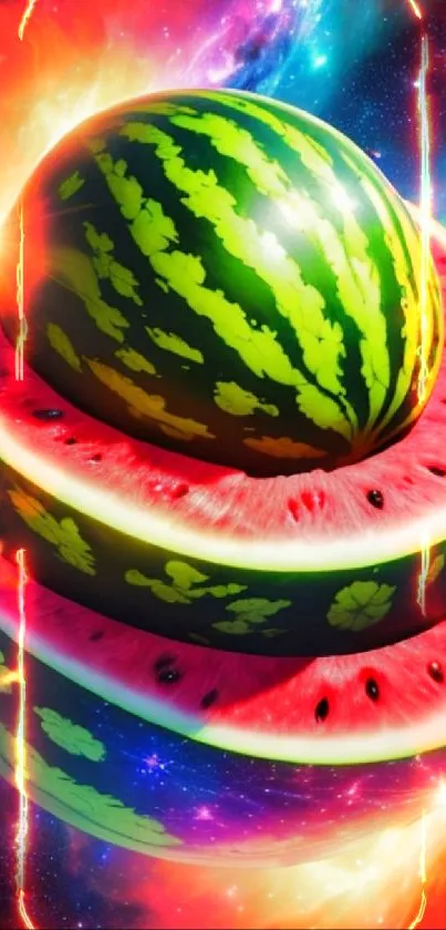 Sliced cosmic watermelon in a vibrant galaxy setting