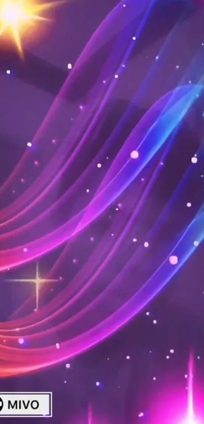 Vibrant cosmic waves with stars and purple-blue hues, ideal for mobile wallpaper.