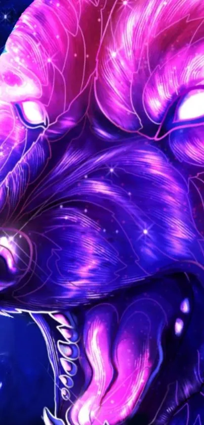 Stunning cosmic wolf wallpaper in vibrant purples and blues.