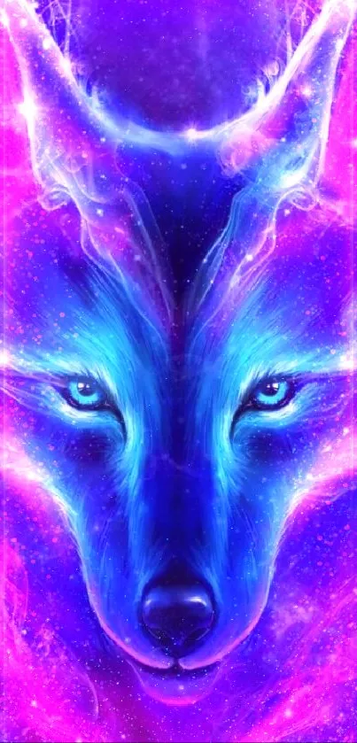 Vibrant cosmic wolf with neon colors in galaxy design.