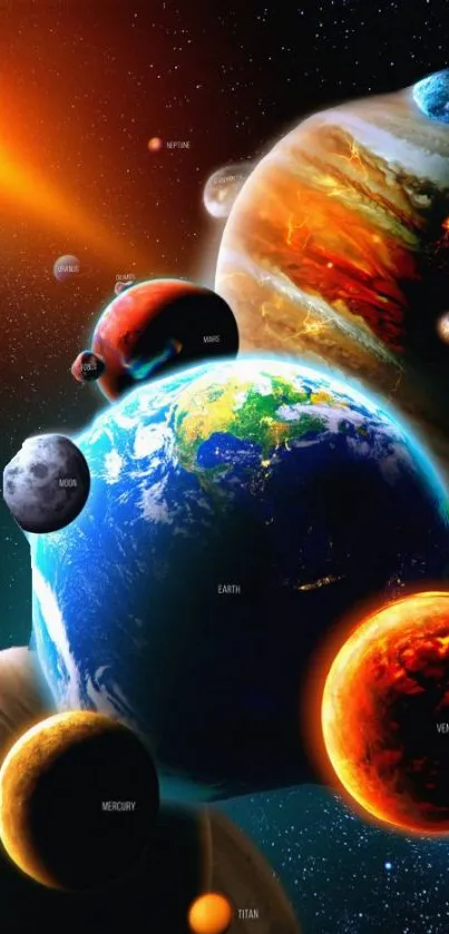 Colorful depiction of planets in space, perfect for mobile screens.