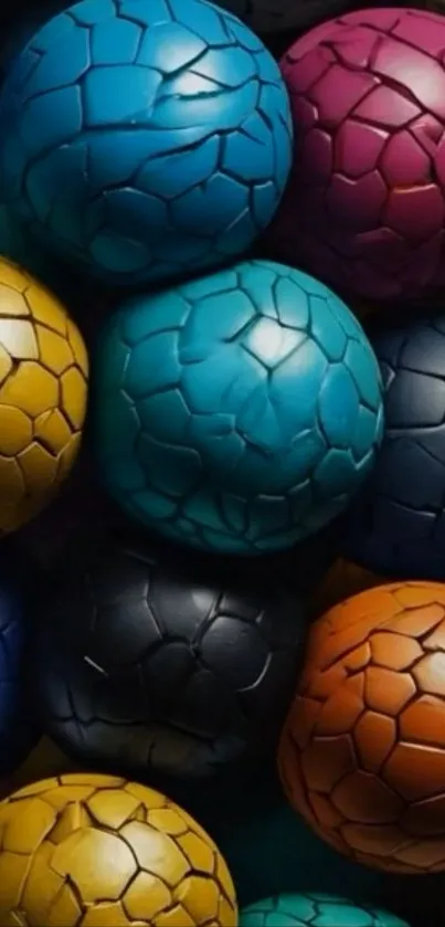 Cracked colorful spheres in a vibrant pattern.