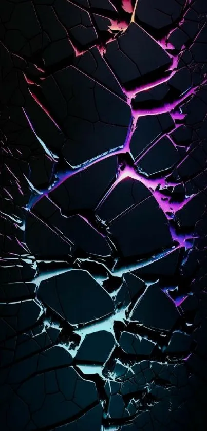 Vibrant cracked screen with neon colors in an abstract design.